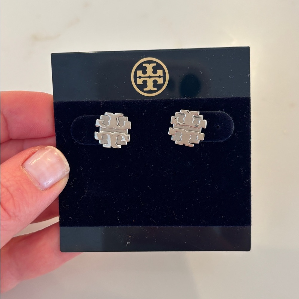 Tory Burch Silver Double-T Stud Earrings